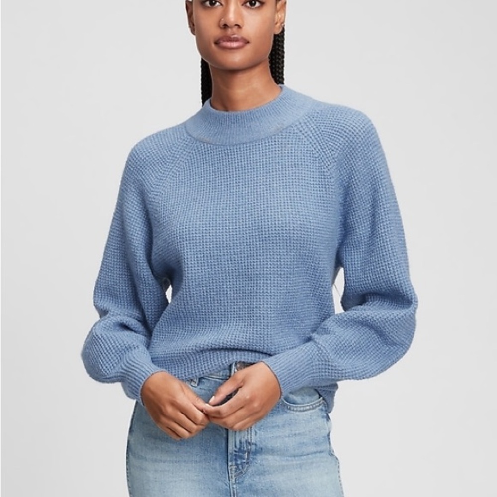 GAP Light Blue Waffle-Knit Mockneck Sweater